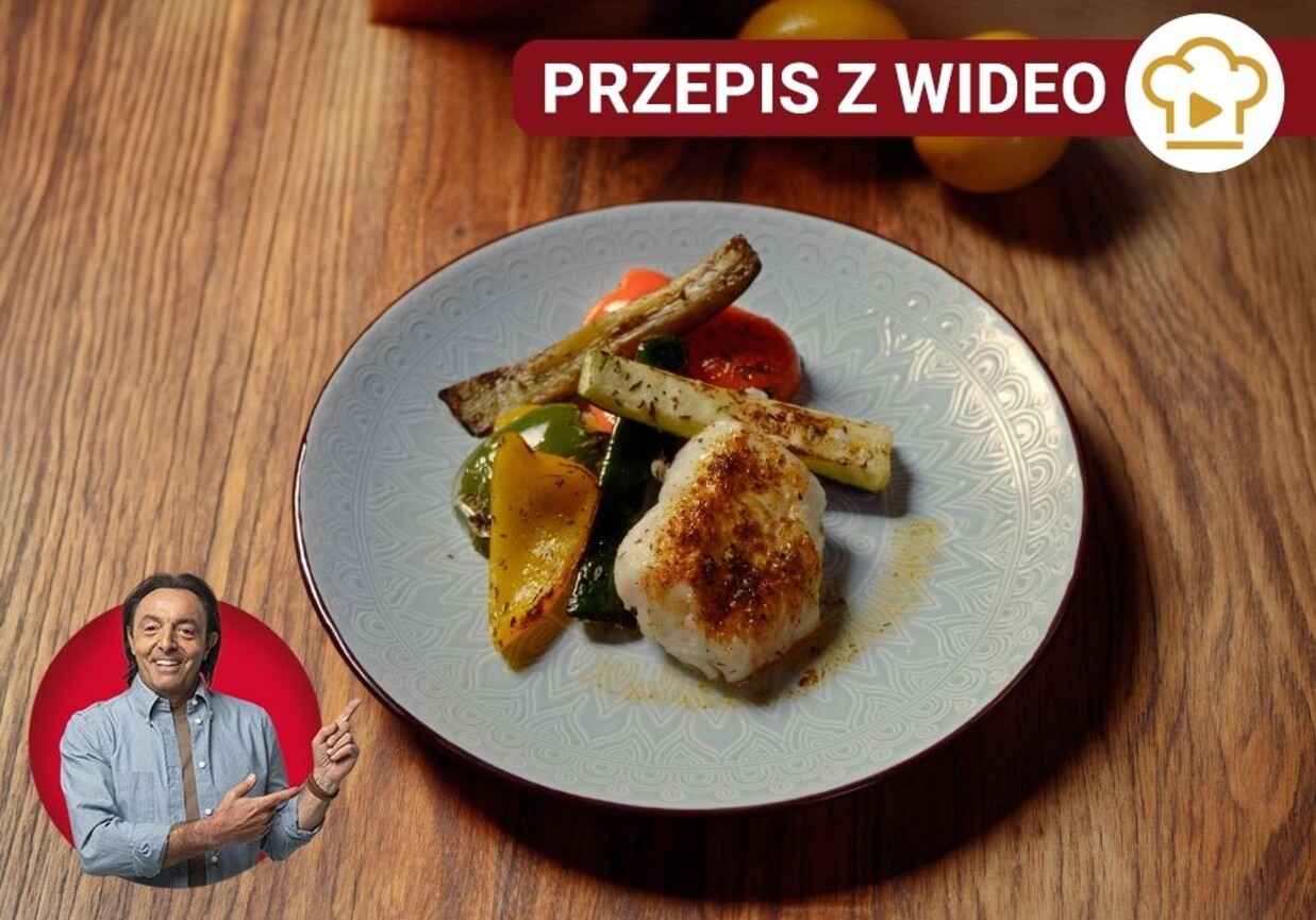 Ryba z warzywami z air fryera foto