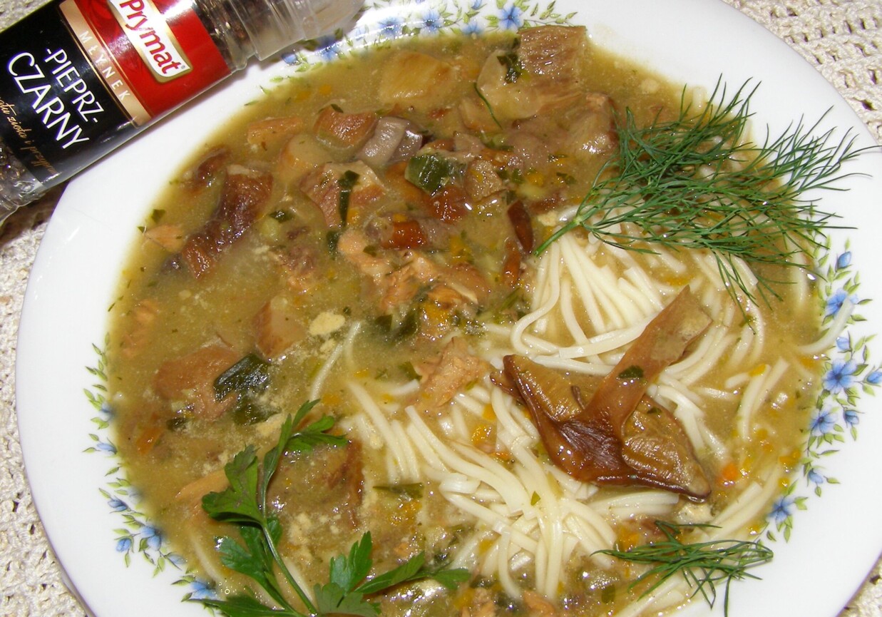 Aromatyczna zupa grzybowa z prawdziwków z makaronem foto