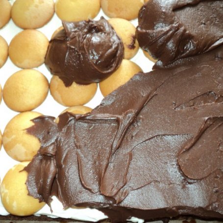 Krok 7 - Biszkopt czekoladowo - orzechowy z bitą śmietaną i musem  foto