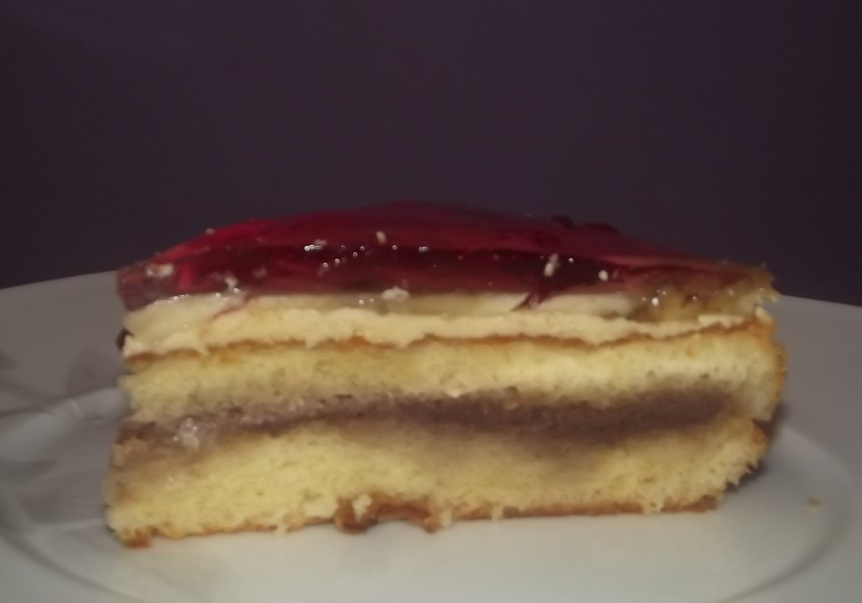 Biszkopt z owocami i galaretką foto