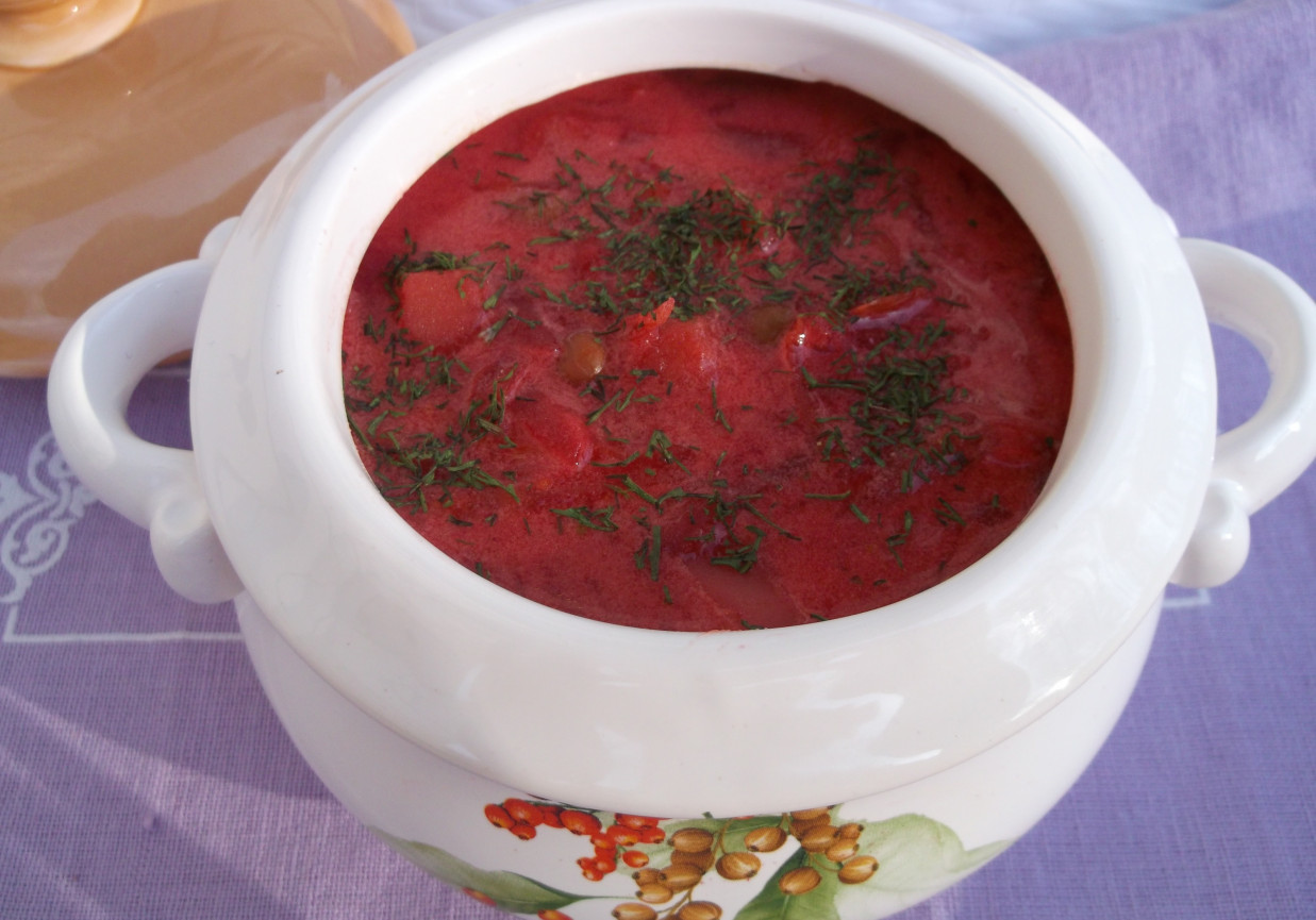 Buraczkowa zupa z warzywami. foto