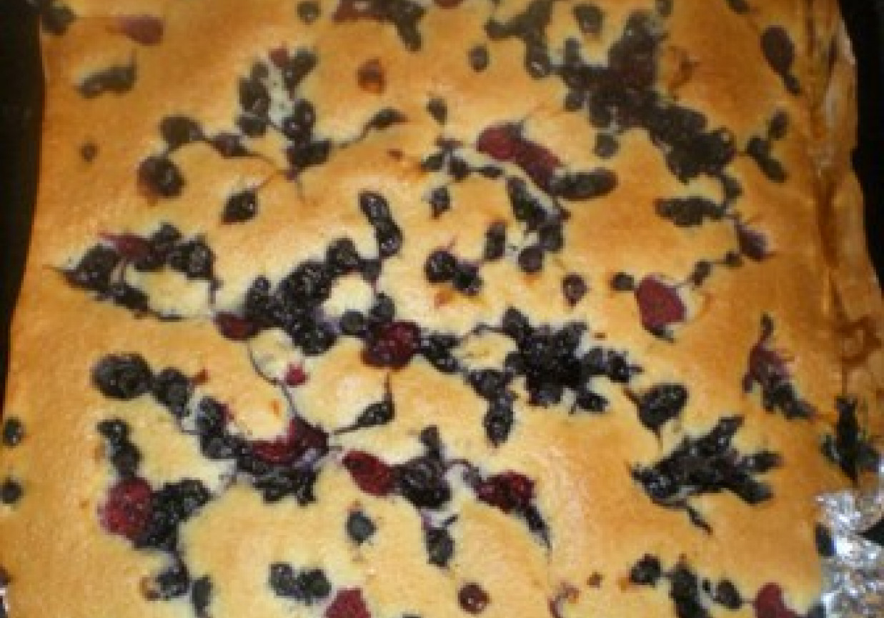 Ciasto biszkoptowe z jagodami i malinami foto