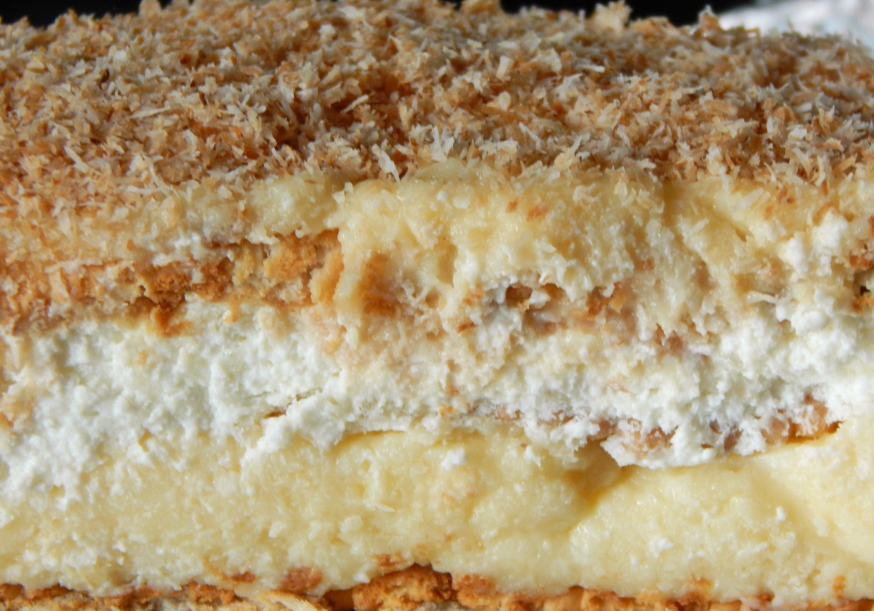 Ciasto budyniowo-serowe z kokosem (bez pieczenia) © foto