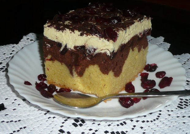 Fotografia przedstawiająca Ciasto czekoladowe z żurawiną