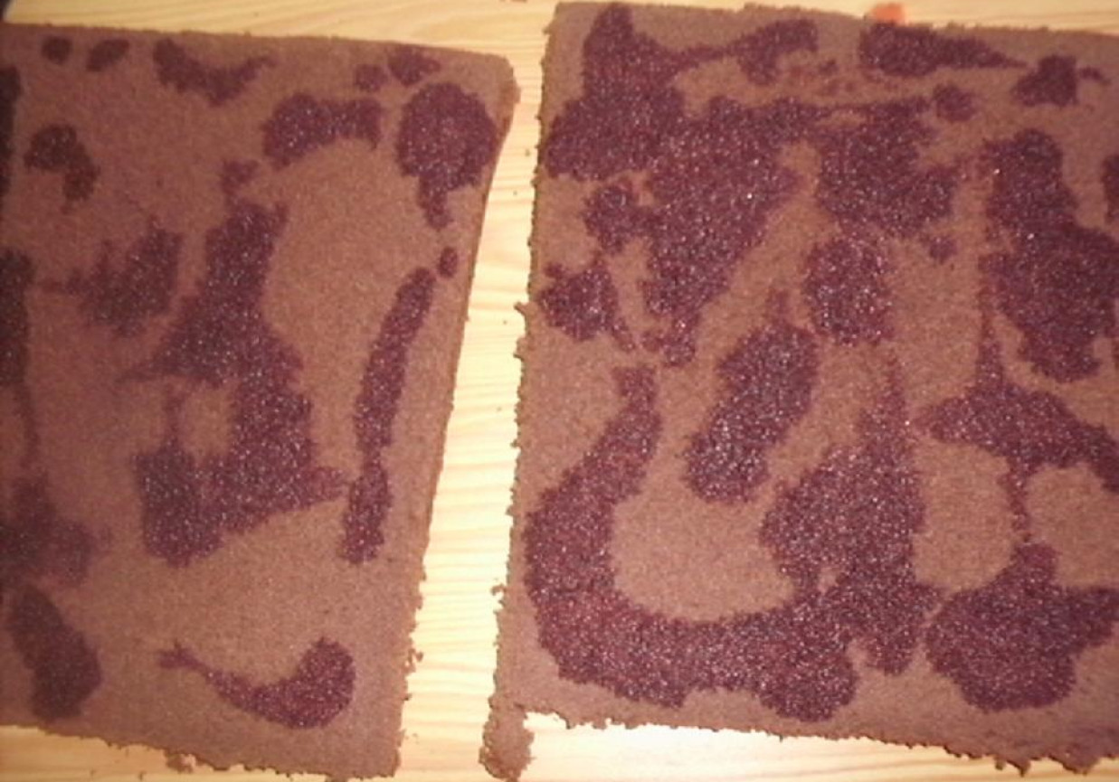 Ciasto kakaowe z masą budyniowo-wiśniową foto