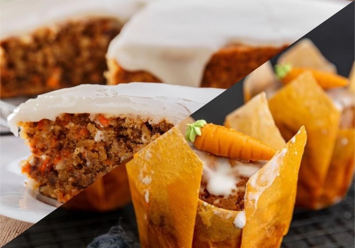 Ciasto marchewkowe z orzechami i rodzynkami foto