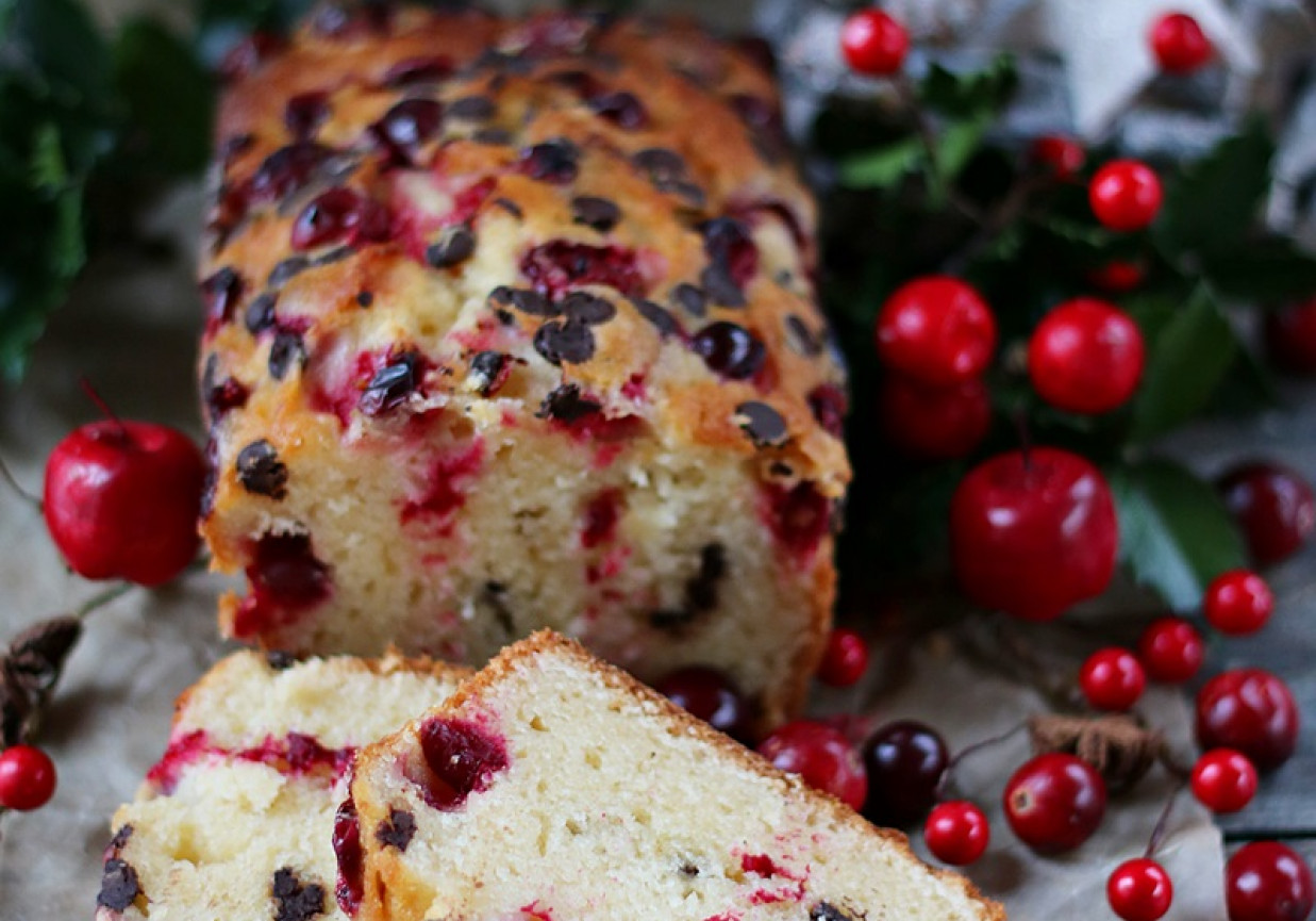 Cytrynowe ciasto z żurawiną i czekoladą foto