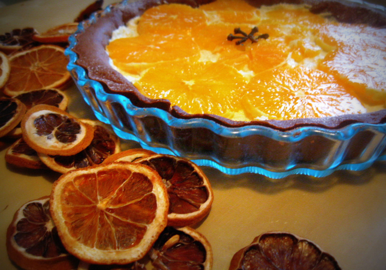 Czekoladowo - twarogowa tarta z pomarańczami foto