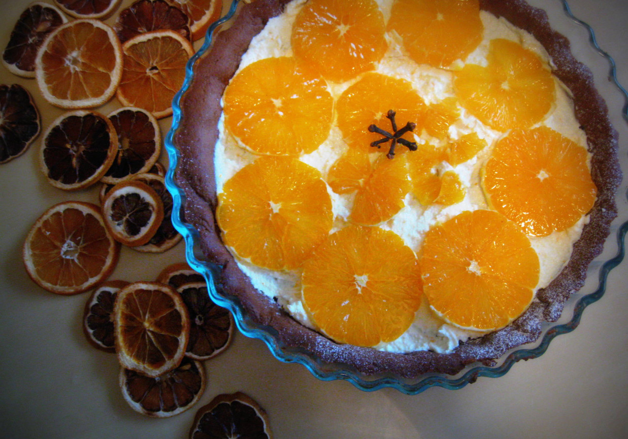 Czekoladowo - twarogowa tarta z pomarańczami foto