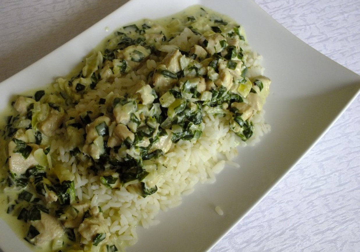 Drobiowo - szpinakowy sos z ryżem foto