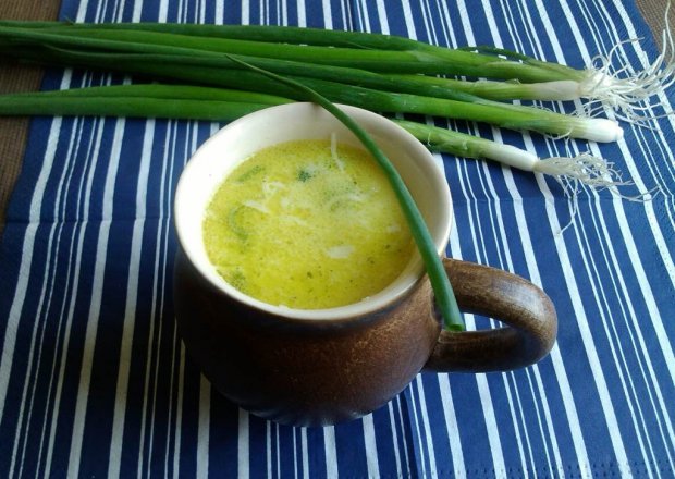 Fotografia przedstawiająca Duńska zupa porowa z zieloną cebulką