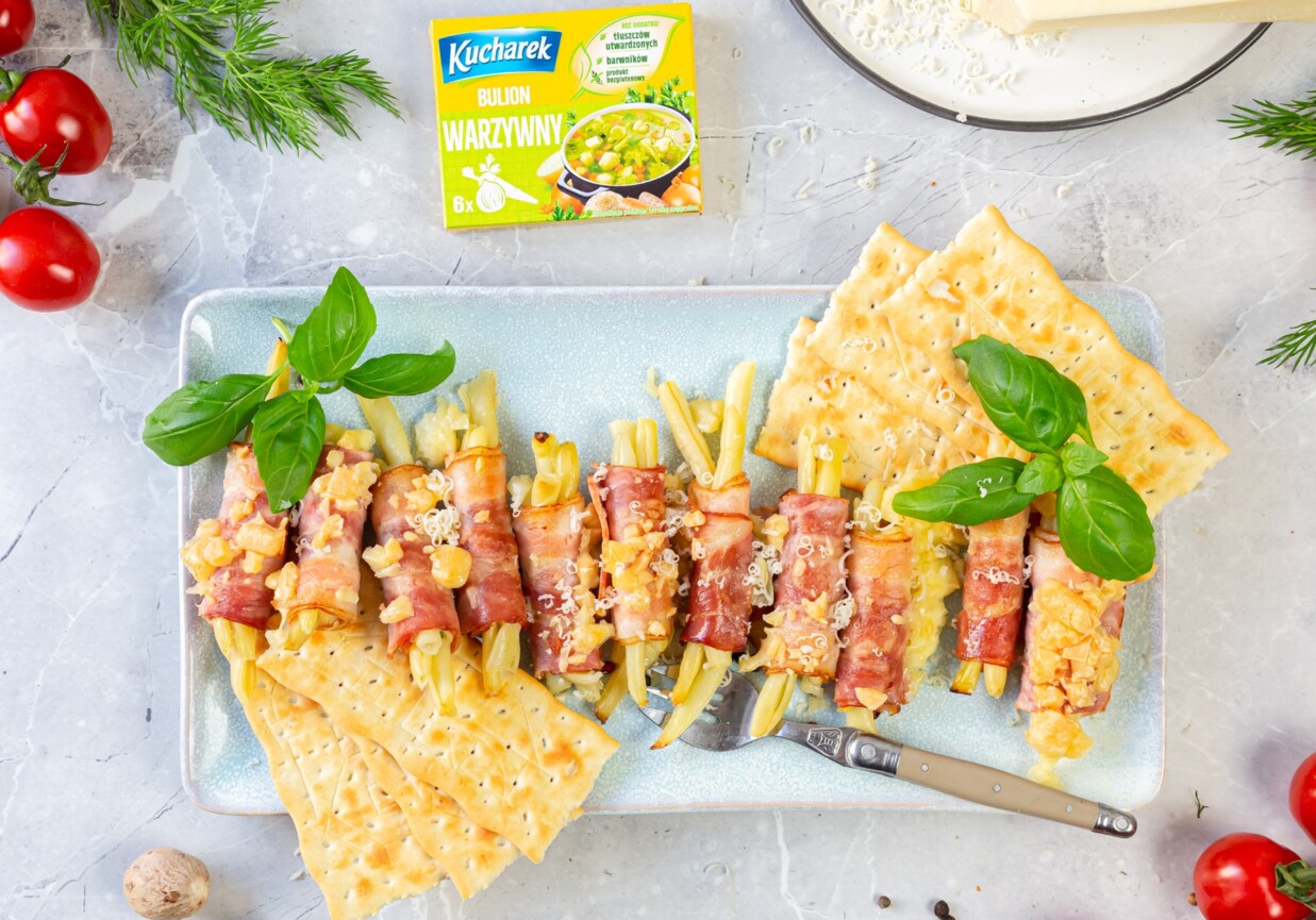 Fasolka szparagowa w bekonowych płaszczykach z parmezanem foto