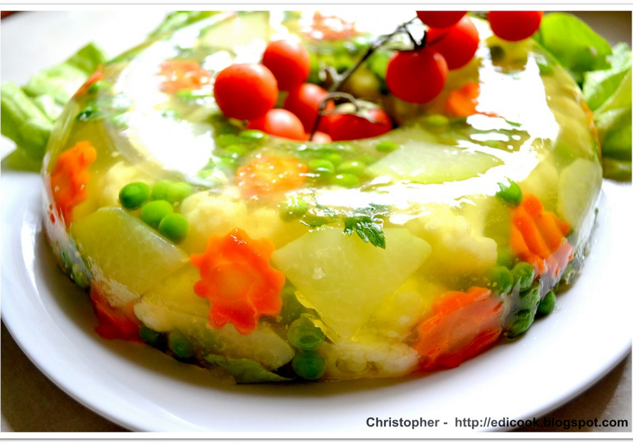 Galaretka z warzyw z zielonym sosem. foto