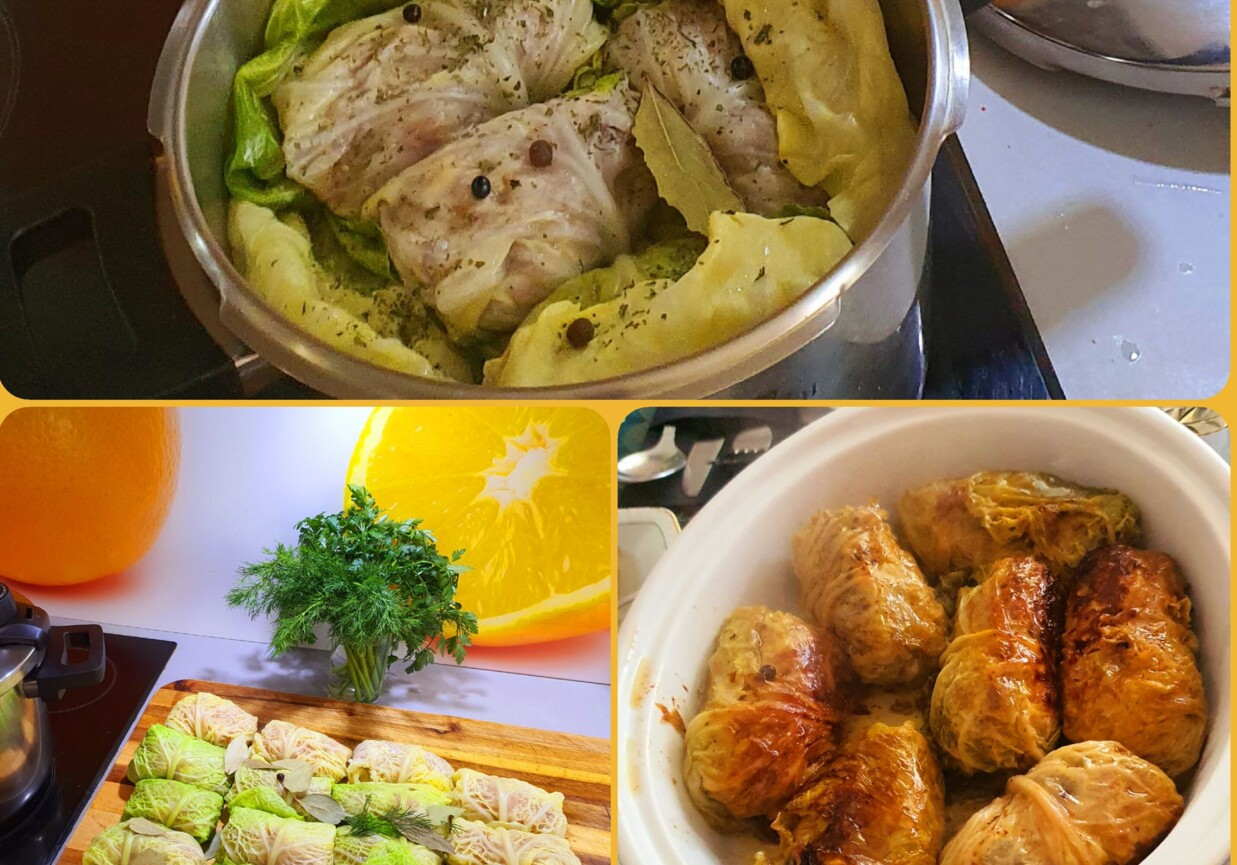 Gołąbki z mięsem i kaszą gryczaną w kapuście włoskiej foto