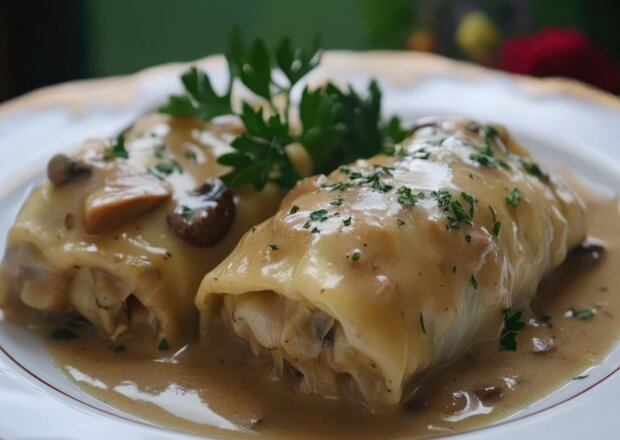 Fotografia przedstawiająca Gołąbki z pieczarkami