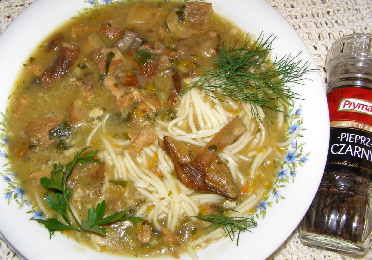 Grzybowa zupa z podgrzybków z makaronem foto