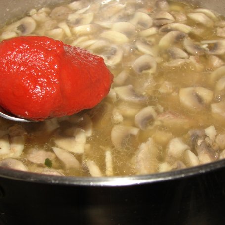 Krok 5 - Gulasz z pieczarkami w sosie pomidorowym foto