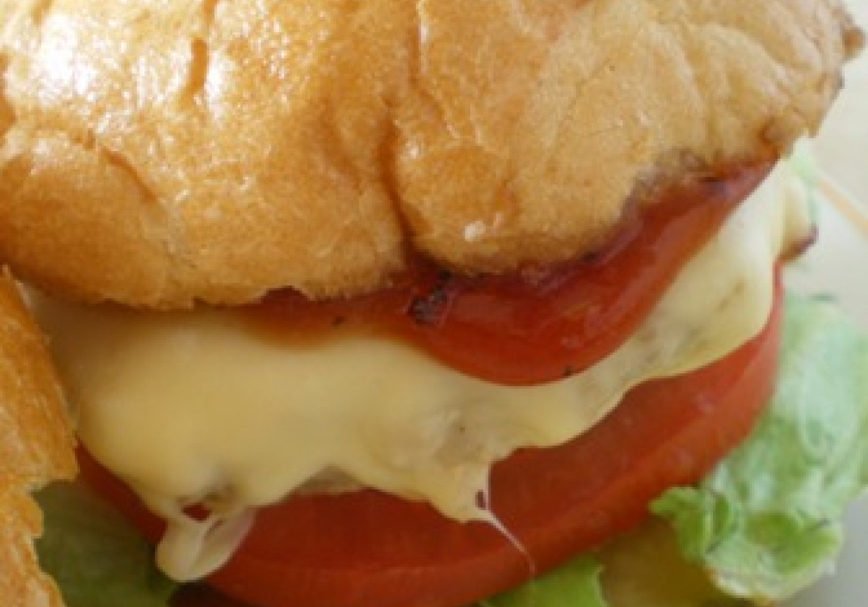Hamburger z serem, pomidorem i ogórkiem kiszonym foto
