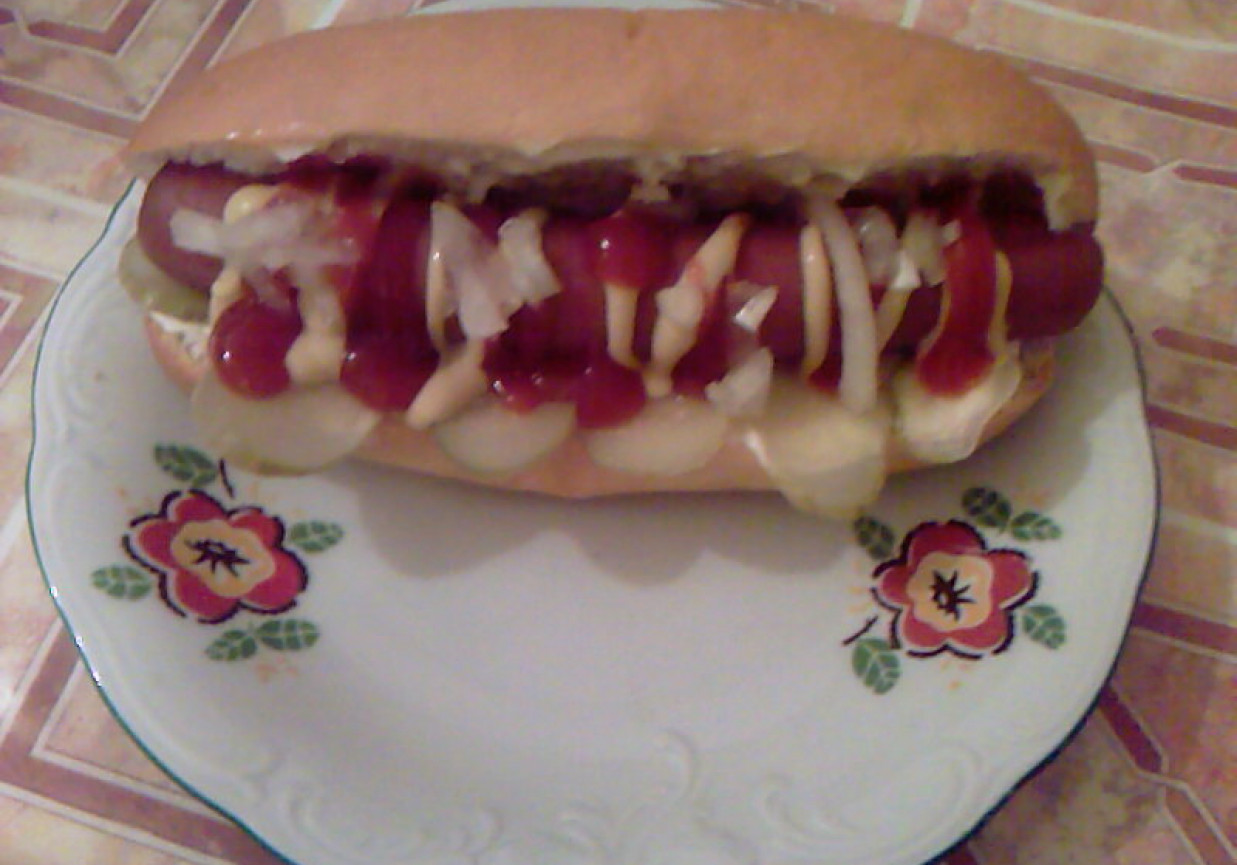 Hot dog cebulowy foto