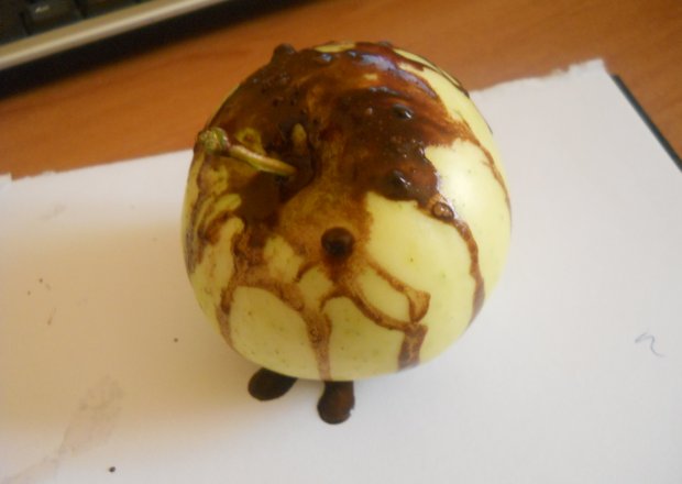 Fotografia przedstawiająca jablka gotowane polane czekoladą