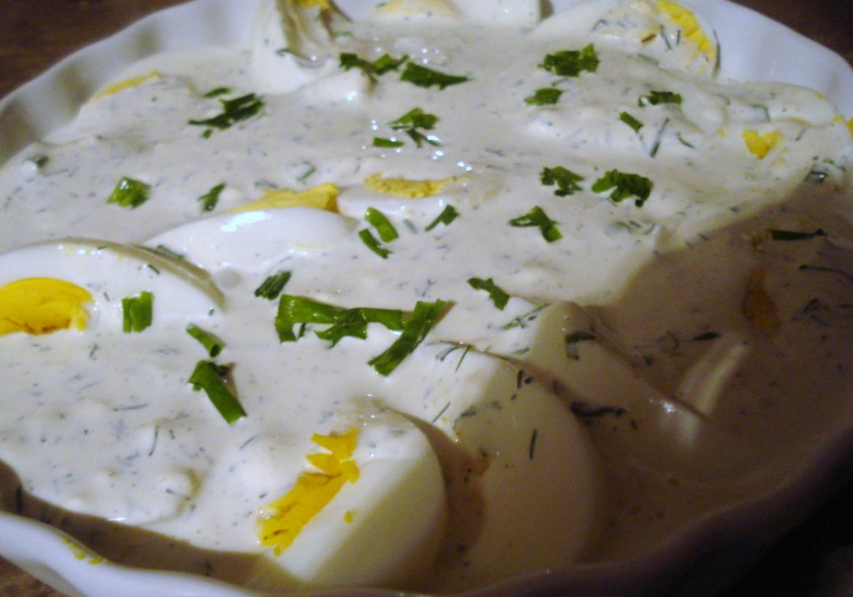 Jaja w sosie serowo- szczypiorkowym foto