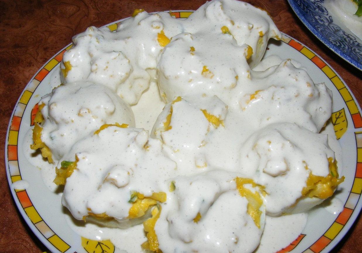 Jajka faszerowane serem zółtym z sosem śmietanowym foto