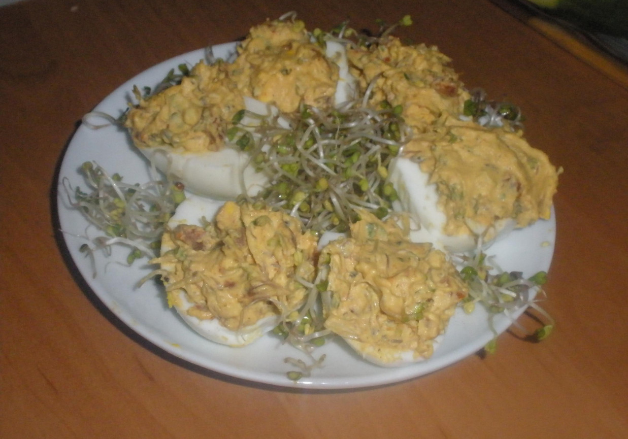 Jajka faszerowane z suszonymi pomidorami i kiełkami foto