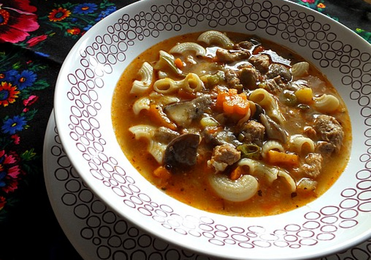 Jesienna zupa gulaszowa z maślakami foto
