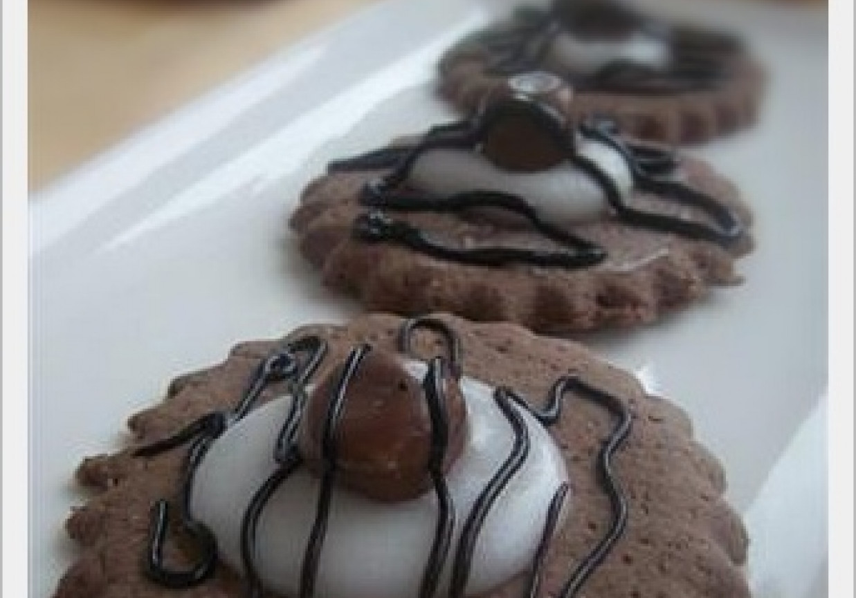 Kakaowe ciasteczka z lukrem i kokosem w czekoladzie foto