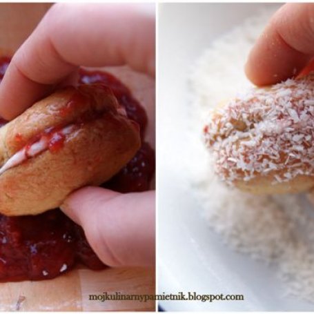 Krok 3 - Kokosowe maślane ciasteczka przekładane dżemem i pianką marshmallow foto