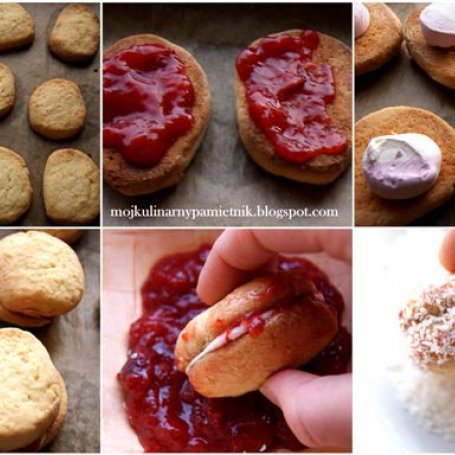 Krok 1 - Kokosowe maślane ciasteczka przekładane dżemem i pianką marshmallow foto