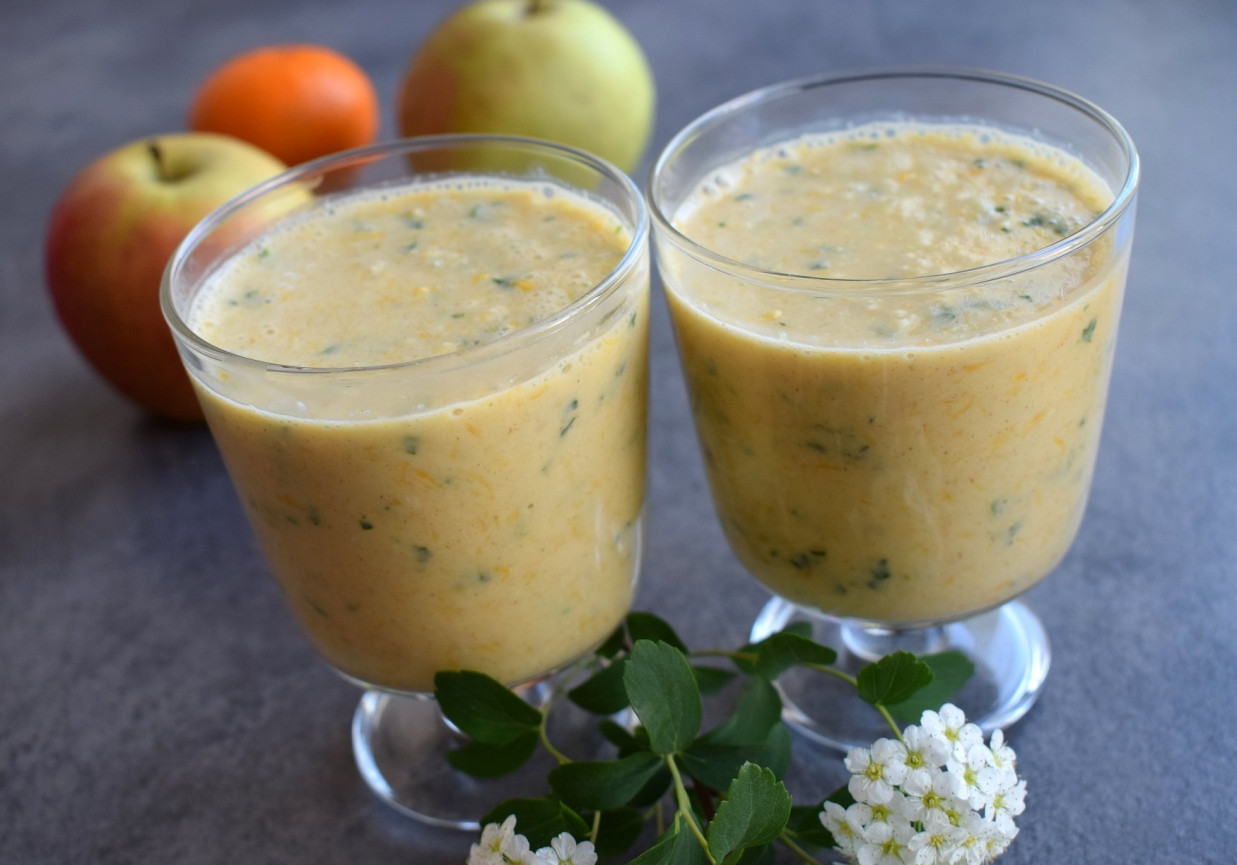 Koktajl mandarynkowo-jabłkowy z płatkami owsianymi na maślance foto
