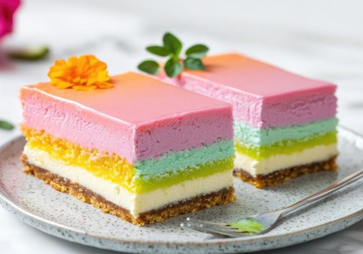 Kolorowy sernik na zimno foto