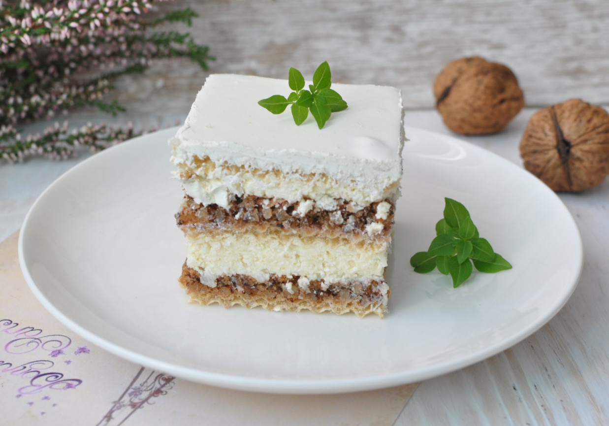 Kostka orzechowo-kokosowa na waflu foto