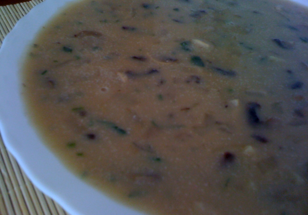 Kremowa zupa pieczarkowa z makaronem i kawałkami pieczarek foto
