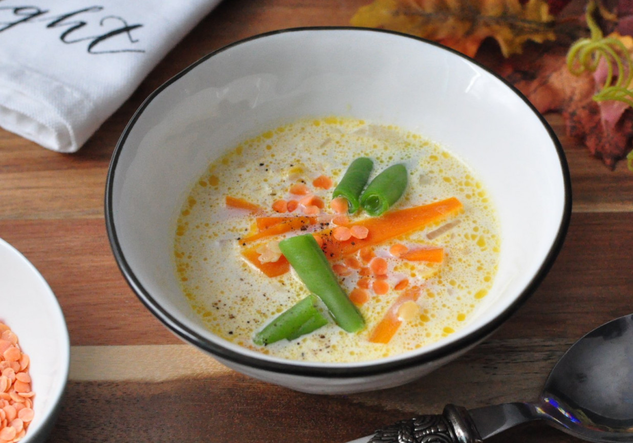 Kremowa zupa soczewicowa z marchewką i fasolką foto