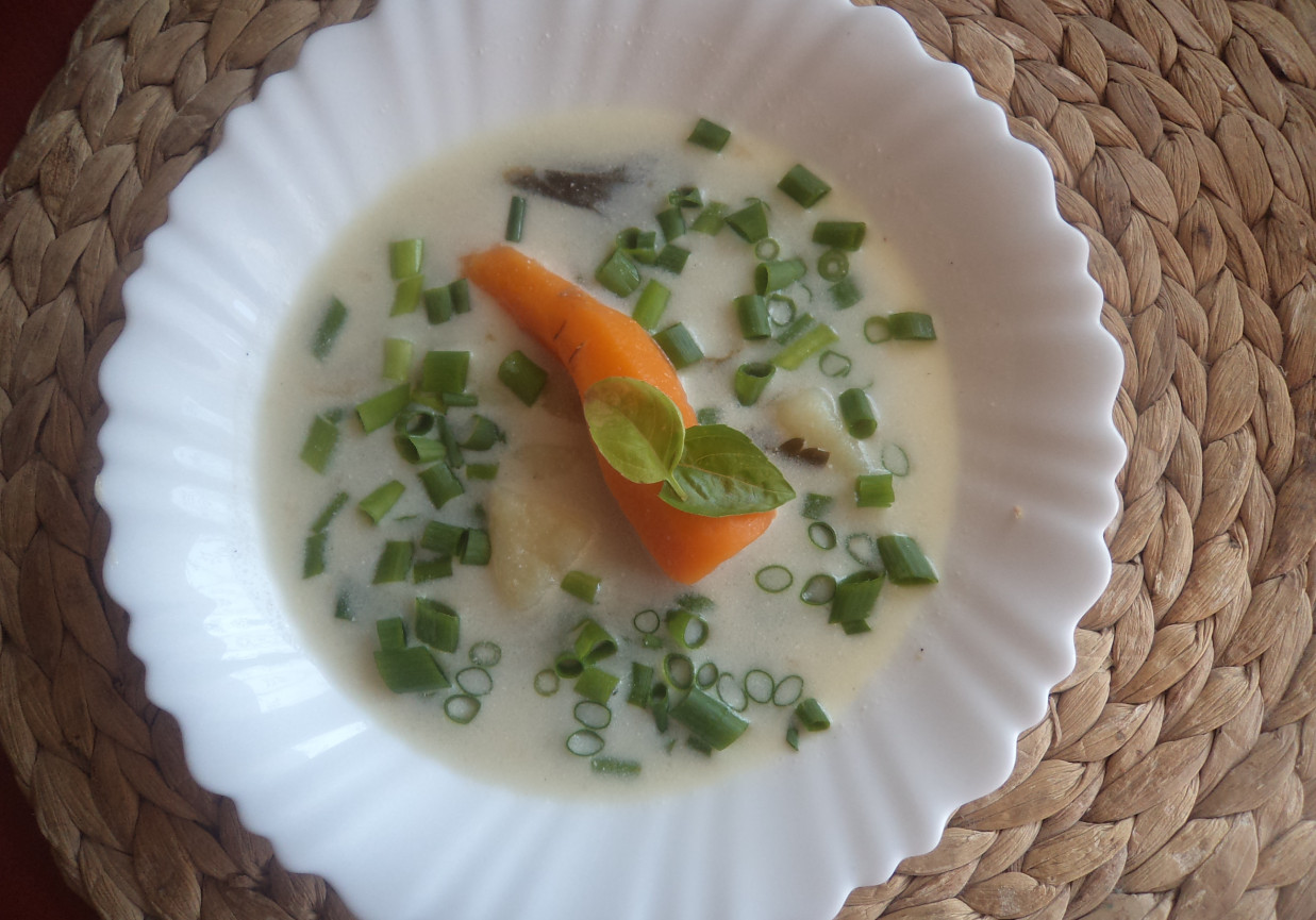 Kremowa zupka z młodymi warzywami i cebulką zieloną :)  foto