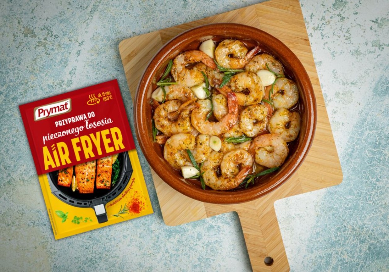 Krewetki w ziołowo-czosnkowym maśle z air fryera foto