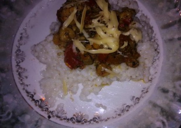 Fotografia przedstawiająca krewetki z ryżem