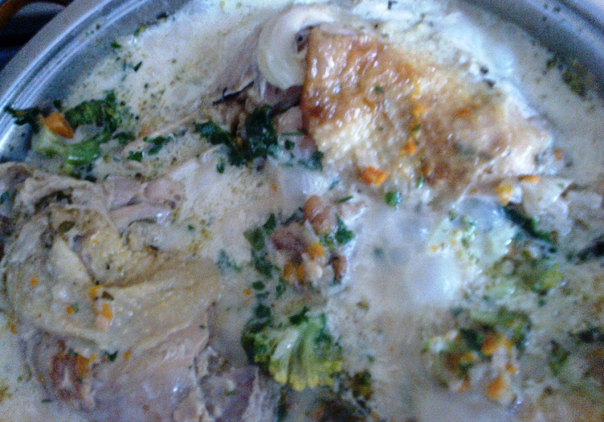 Kurczak duszony z brokułami w sosie śmietanowym foto