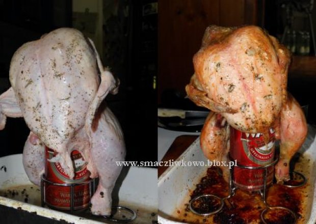 Fotografia przedstawiająca Kurczak na puszce piwa