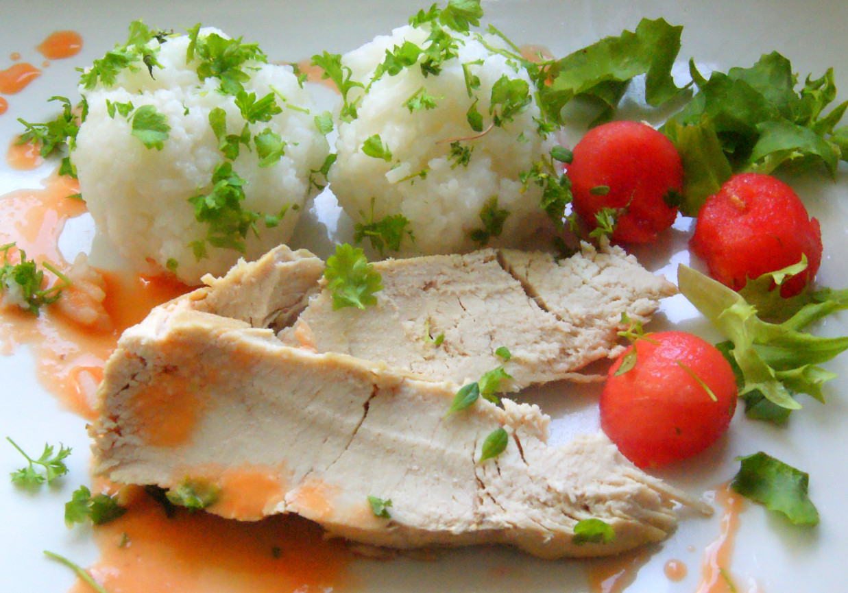 Kurczak w arbuzowej potrawce z ryżem jaśminowym foto
