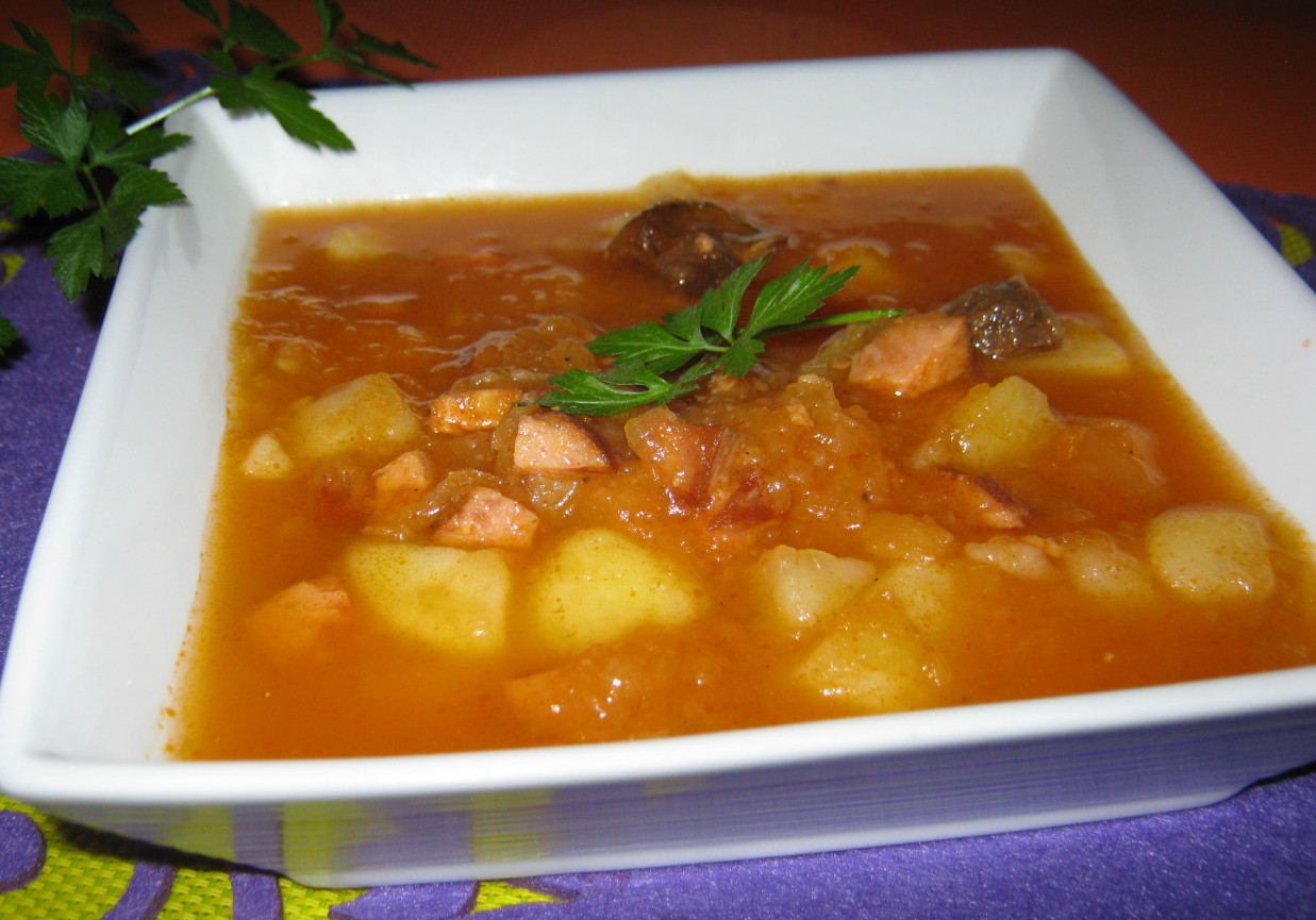 Kwaśna zupa z grzybkiem i ziemniakami foto