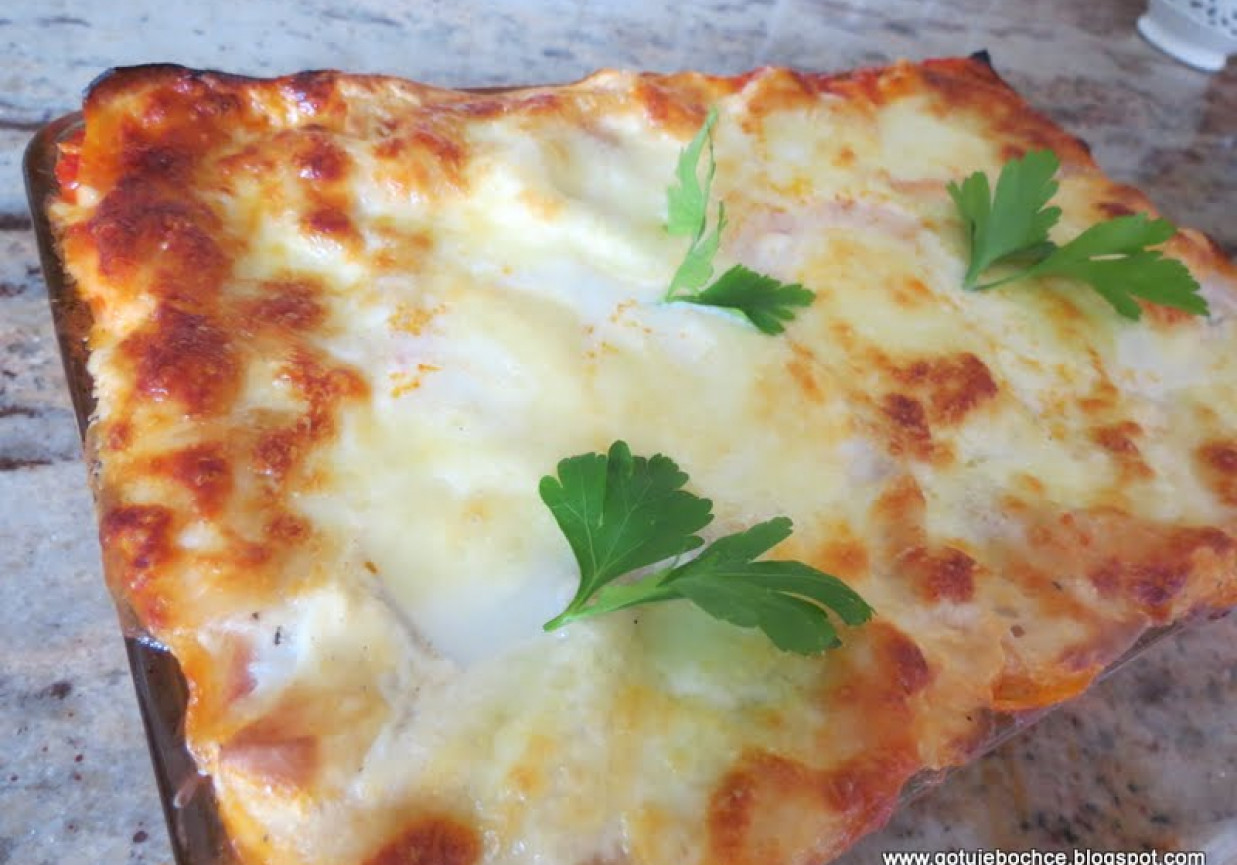 Lasagne z mozzarellą i suszonymi pomidorami foto