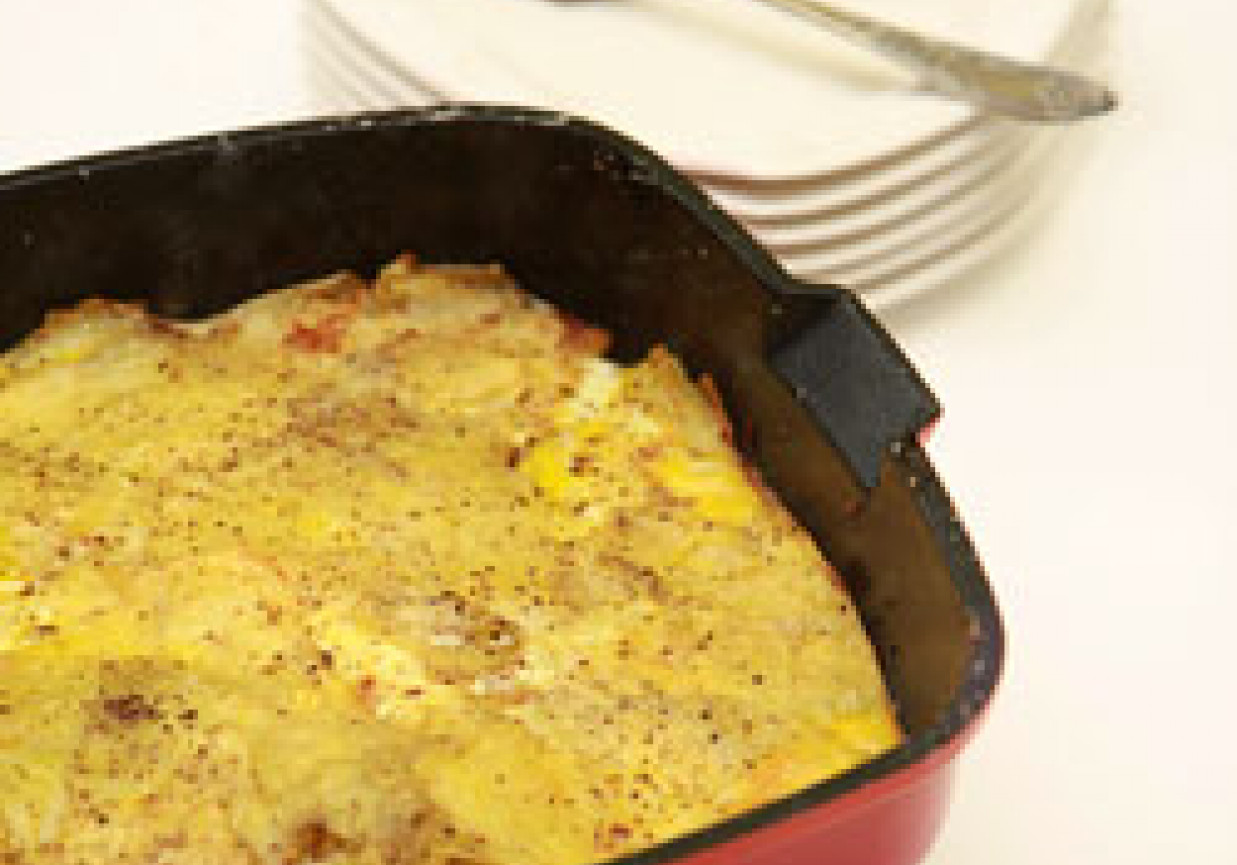 Lekki omlet ze szczypiorkiem i ziemniakami foto