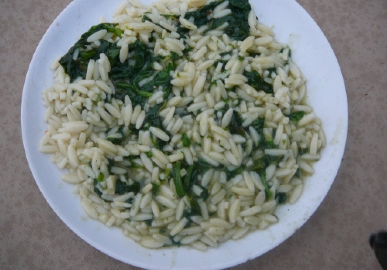 Makaron ryżowy w sosie szpinakowym foto