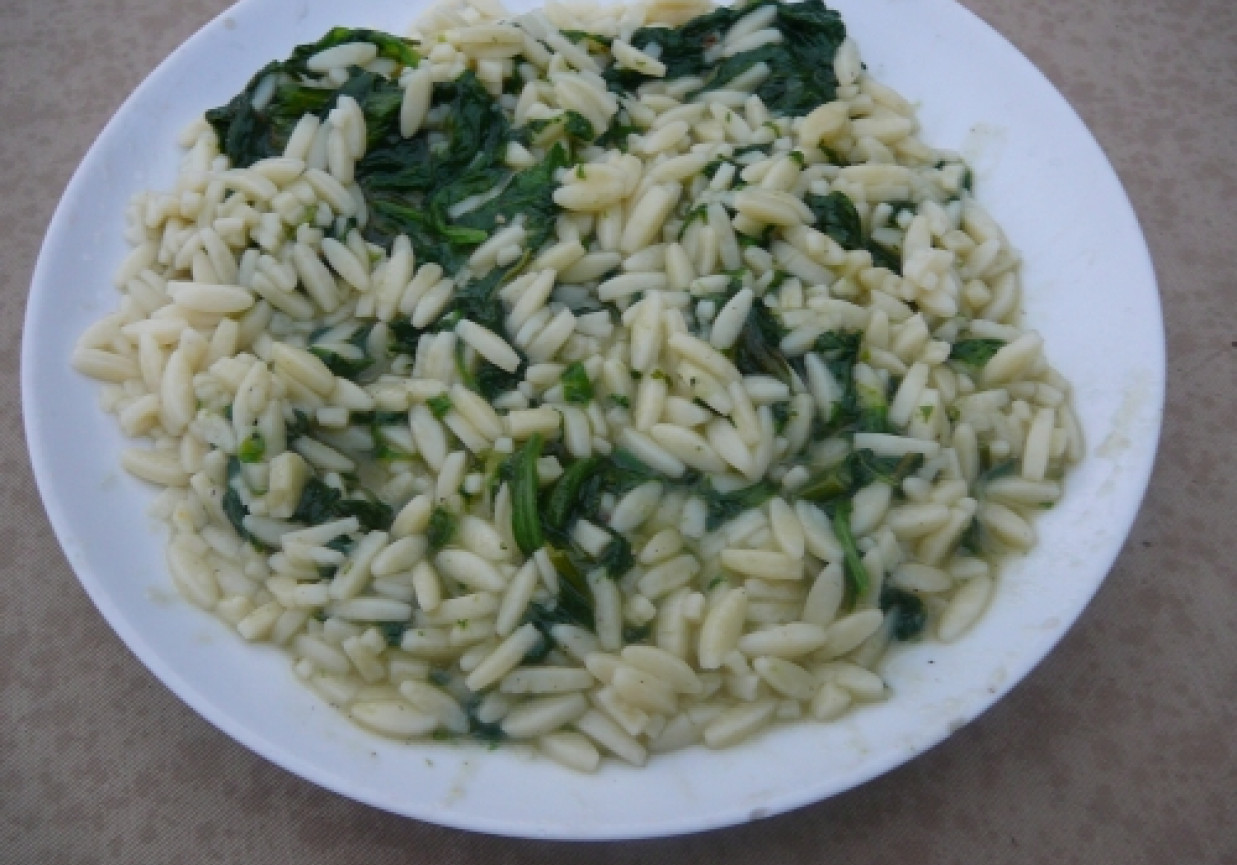 Makaron ryżowy w sosie szpinakowym foto