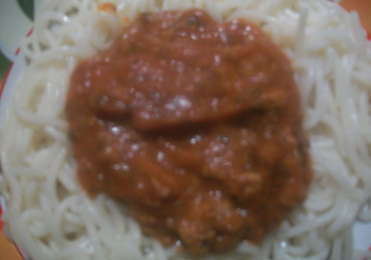 Makaron spaghetti z sosem pomidorowym foto