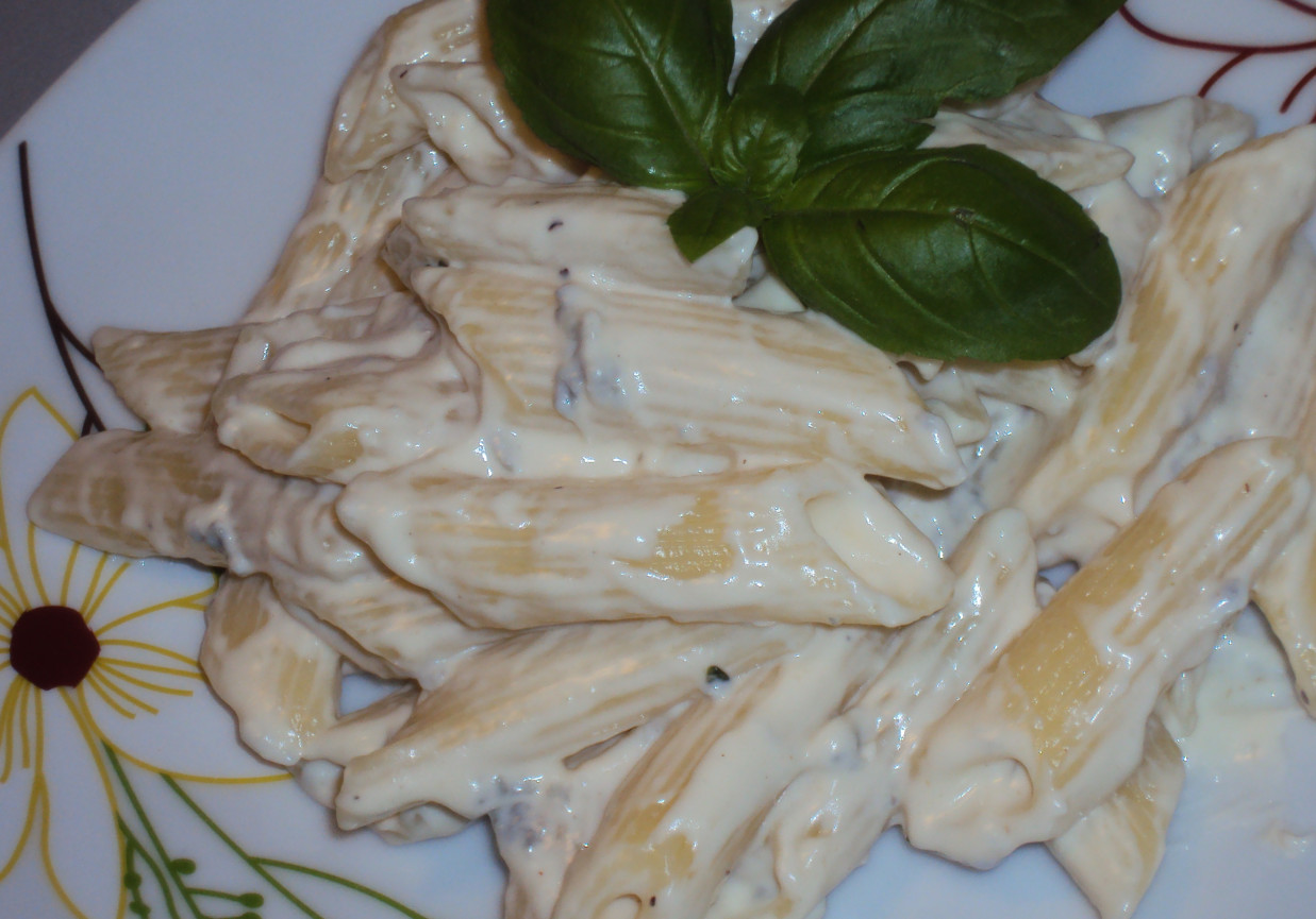 Makaron z serem gorgonzola i serkami topionymi foto