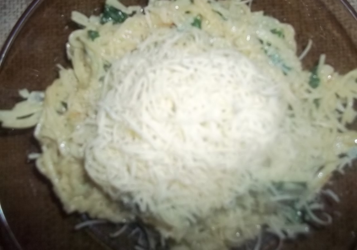 Makaron zasmażany ze szpinakiem foto